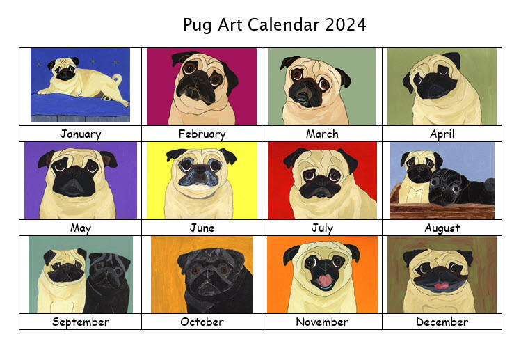 Pug Art Calendar 2024  Preview