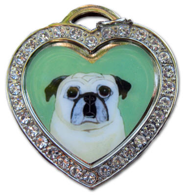 Rhinestone Studded Heart Medallion - Pug Design A72