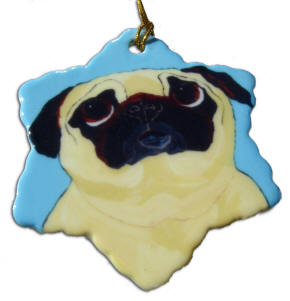 Porcelain Snowflake Ornament - Pug Design A60