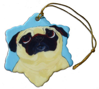 Porcelain Snowflake Ornament - Pug Design A60
